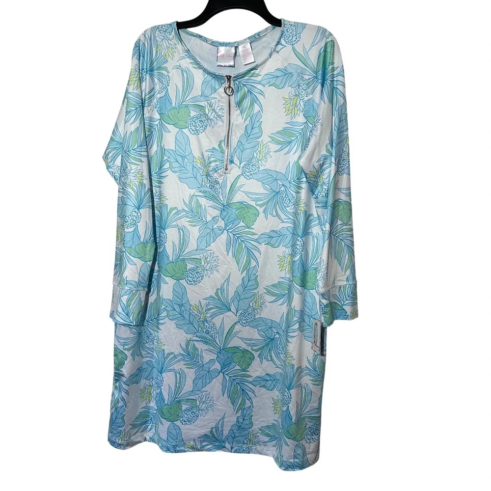 Stella Parker XL Tropical Pineapple UPF 30+ Sun Protection Quarter Zip Dress NWT